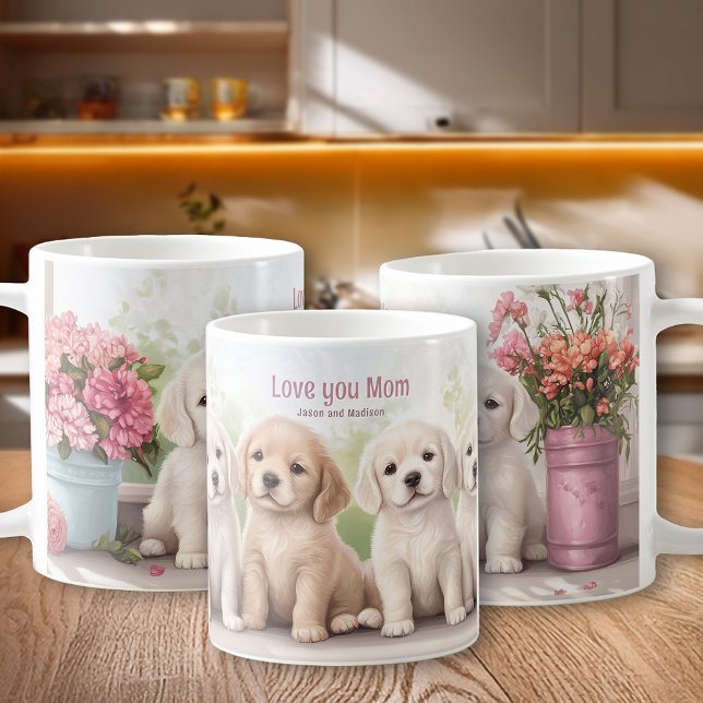 Taza De Café Los cachorros de Golden Retriever te aman el día d (Golden Retriever Puppies Love You Mom Mother's Day Coffee Mug)