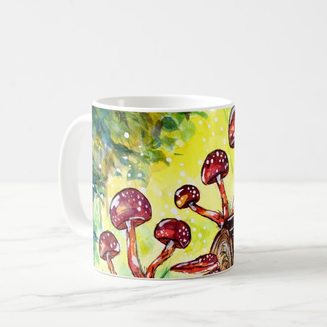 Taza De Café Los champiñones rojos en la acuarela del bosque (Anverso izquierdo)