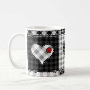 Taza De Café Los corazones de los cuadros blancos negros son im