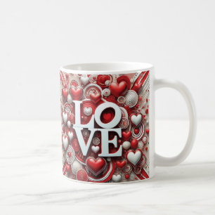 Taza De Café Los corazones rojos blancos aman a la tipografía E