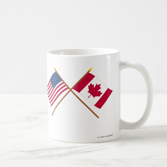 Taza De Café Los E.E.U.U. y banderas cruzadas Canadá (Derecha)