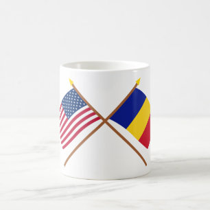 Taza De Café Los E.E.U.U. y banderas cruzadas Rumania