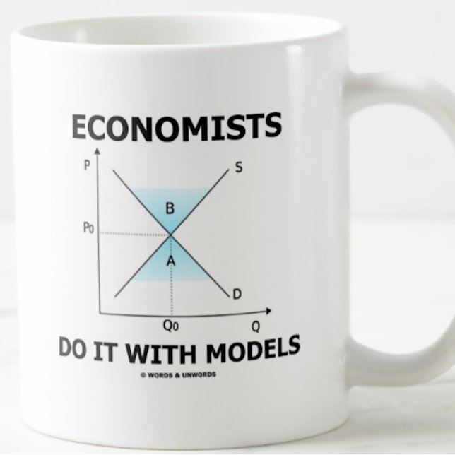 Taza De Café Los economistas lo hacen con modelos (Humor económ (Mug featuring supply-and-demand econ humor for any economist, econ major, or econ teacher)