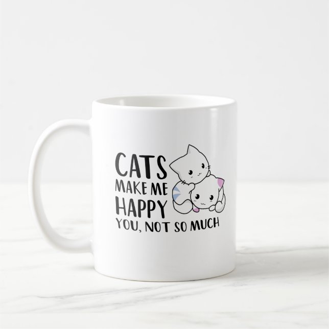 Taza De Café Los gatos me hacen feliz | Cita divertida - Texto  (Izquierda)