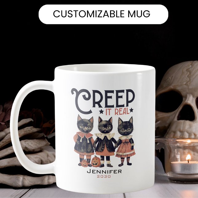 Taza De Café Los gatos retro se escurren por Halloween (Subido por el creador)