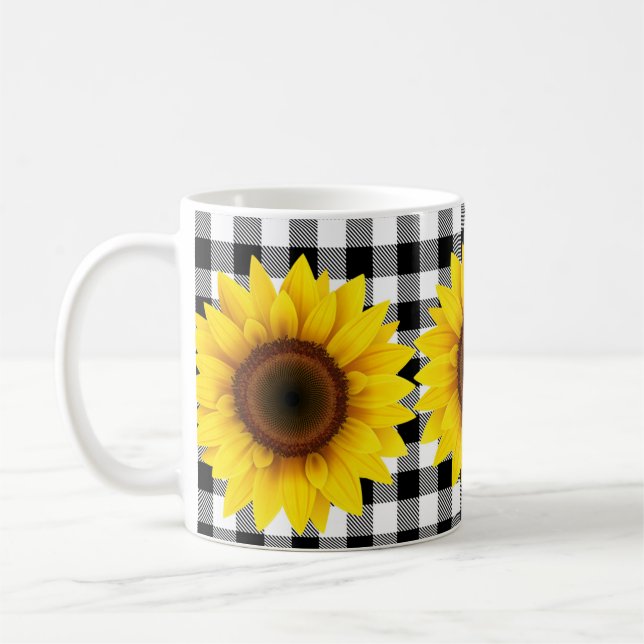 Taza De Café Los girasoles en el blanco negro Gingham (Izquierda)