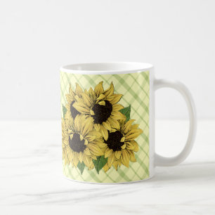 Taza De Café Los girasoles en la tela escocesa asaltan las