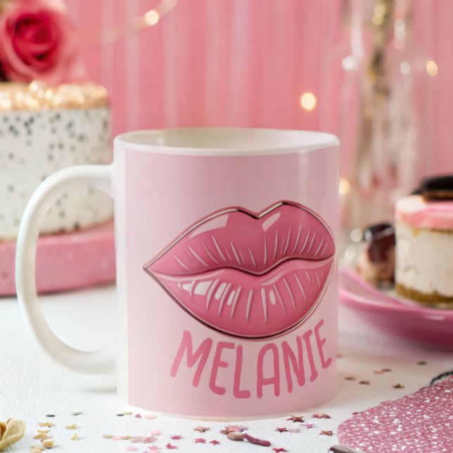 Taza De Café Los labios brillantes rosados en forma personaliza (Subido por el creador)
