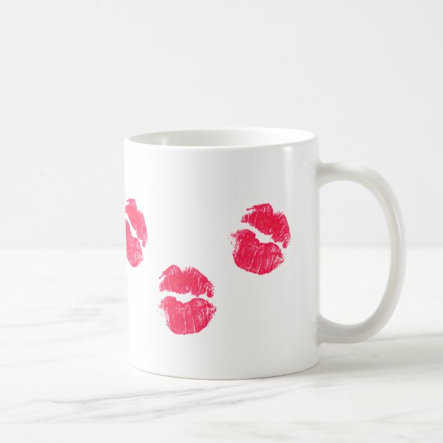 Taza De Café Los labios rojos besan el pintalabios y el amor El (Derecha)