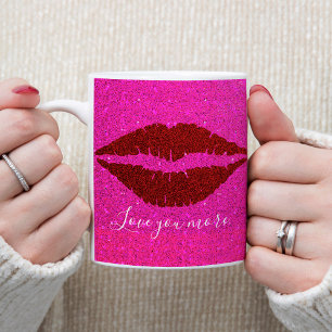 Taza De Café Los labios rojos espumosos Purpurina rosado te qui