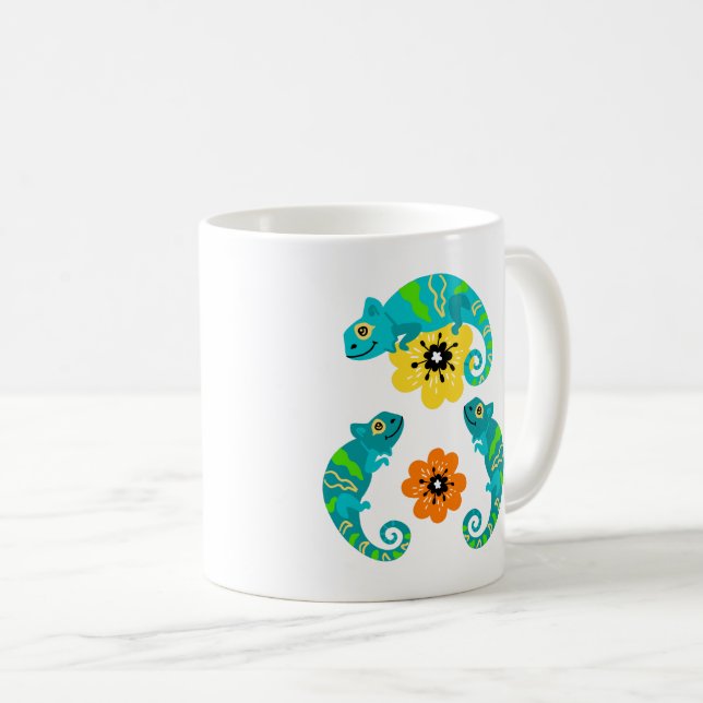 Taza De Café Los lagartos adoran Naranja y las flores amarillas (Anverso derecho)