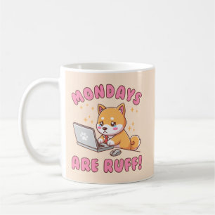 Taza De Café Los lunes son duros - Perro Shiba Inu Kawaii Chist