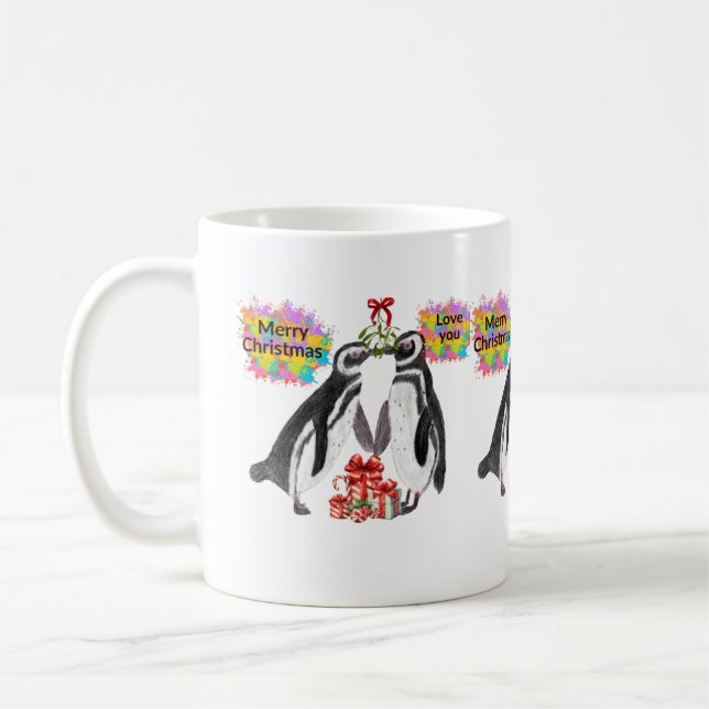 Taza De Café Los navidades aman el pingüino (Izquierda)
