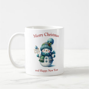 Taza De Café Los Navidades bonitos comen con la bufanda azul y
