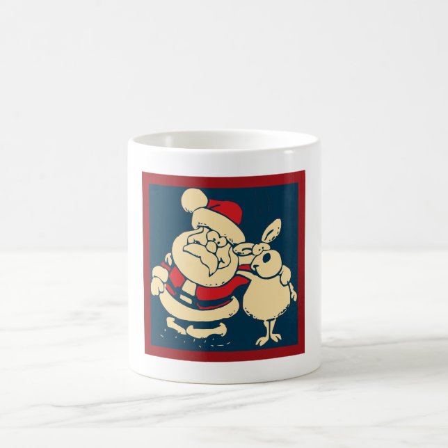 Taza De Café Los Navidades retro Santa y su amigo reno (Centro)
