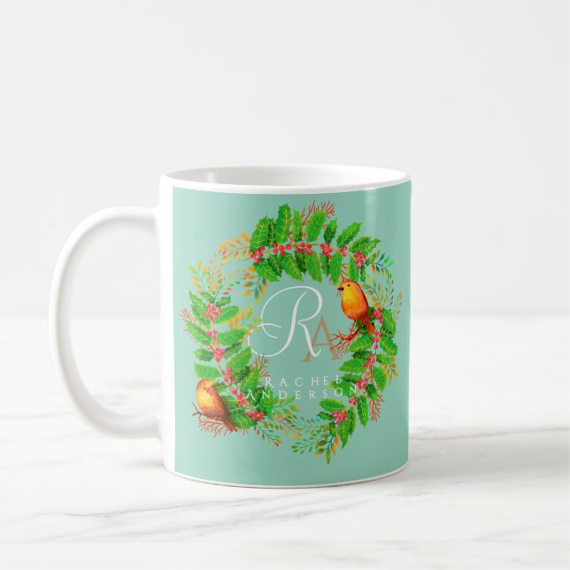 Taza De Café Los navidades usaron un monograma Verde azulado li (Izquierda)
