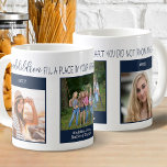 Taza De Café Los nietos llenan una cita 3 Foto Azul<br><div class="desc">Crea tu propia jarra fotográfica única para tus abuelos o nietos. La plantilla de fotos está configurada para que añadas 3 de tus imágenes favoritas. Sus fotos se muestran en formato cuadrado/instagram en paneles de título que puede personalizar con nombres o texto personalizado. El poema dice "los nietos ocupan un...</div>