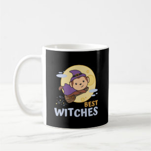 Taza De Café Los niños brujos de Halloween con monos son testig