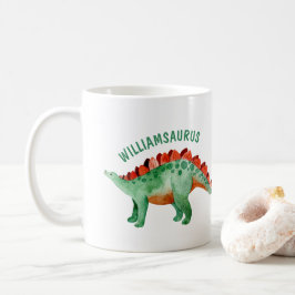 Taza De Café Los niños nombran divertida acuarela Dinosaurio 