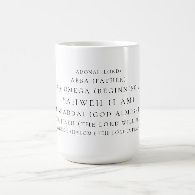 Taza De Café Los nombres de la tipografía de Dios cristiana (Centro)