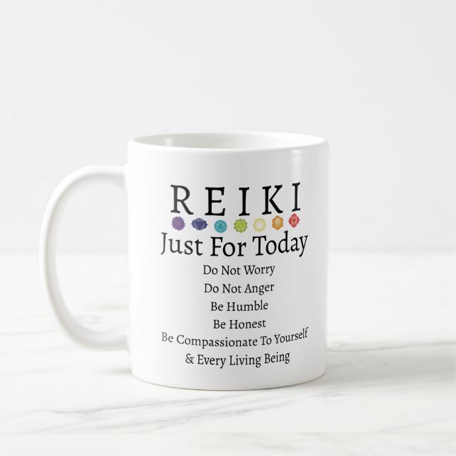 Taza De Café Los principios de Reiki aceptan el blanco (Izquierda)