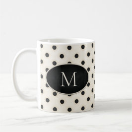 Taza De Café Los puntos de la Polka Negra en Monogramo Blanco A
