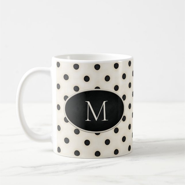 Taza De Café Los puntos de la Polka Negra en Monogramo Blanco A (Izquierda)