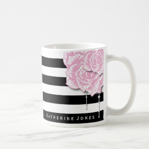 Taza De Café Los rosas y las rayas rosados personalizaron la