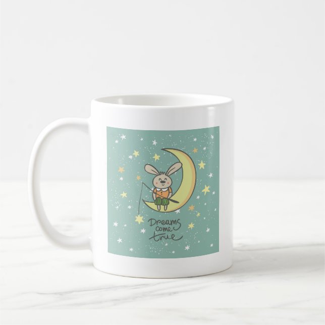 Taza De Café Los sueños se hacen realidad | Bunny on the Moon (Izquierda)