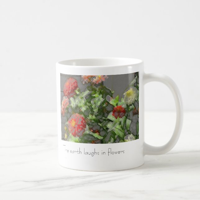 Taza De Café los zinnias, la tierra ríen en flores (Derecha)