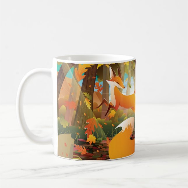 Taza De Café Los zorros juegan en el bosque otoñal (Izquierda)