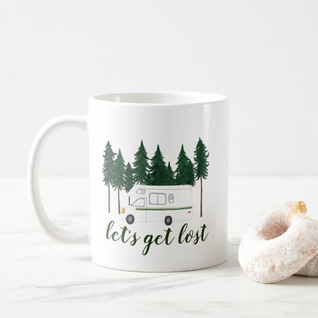 Taza De Café Lost Van Camper RV Trees Forest (Con donut)