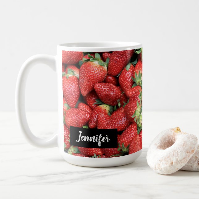 Taza De Café Lote de Fotografía de Fresas de Jugo Rojo (Con donut)