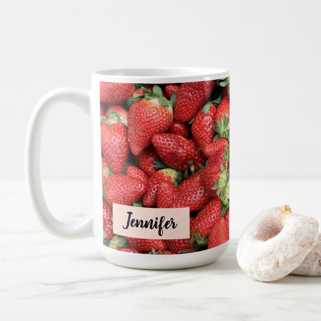 Taza De Café Lote de fresas de jugo rojo (Con donut)