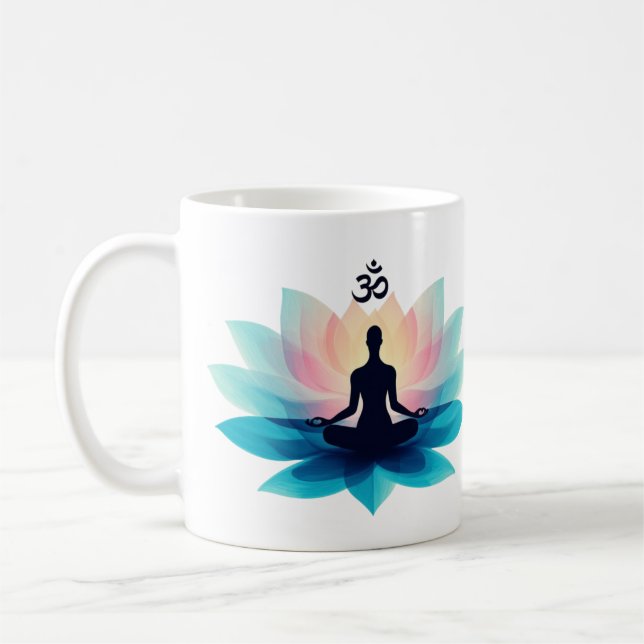 Taza De Café Loto Flower Meditation Mug con texto espiritual (Izquierda)