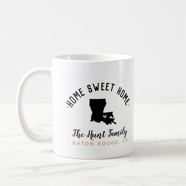 Taza De Café Louisiana Hogar Dulce Familia Monograma Mug (Izquierda)