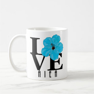 Taza De Café LOVE Aiea Hawaii Hibiscus azul 11oz