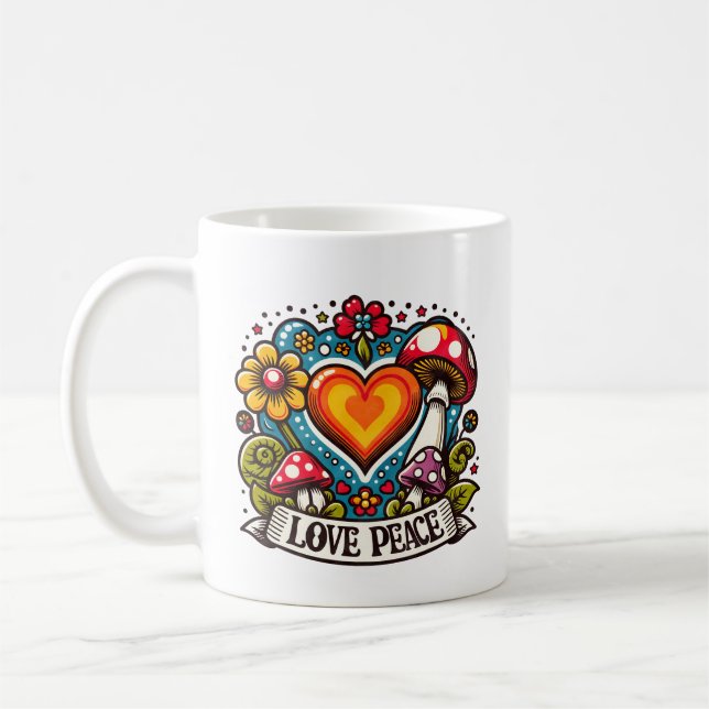 Taza De Café Love and Peace Heart – Inspirational (Izquierda)