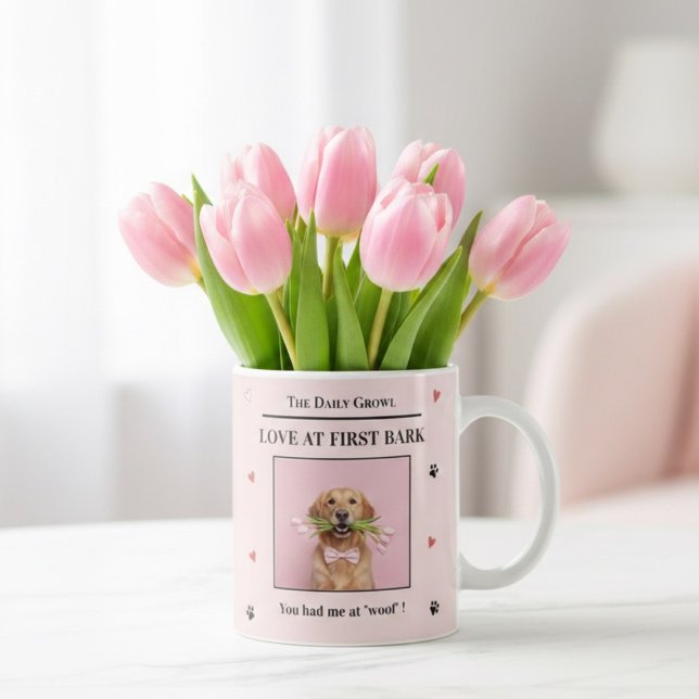 Taza De Café Love at First Bark Personalized Dog Custom Photo (Subido por el creador)