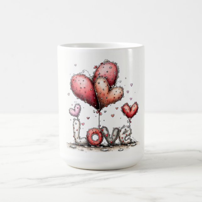 Taza De Café LOVE Balloons with Floral Hearts (Centro)