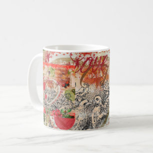 Taza De Café Love Birds Heart Red Art Collage