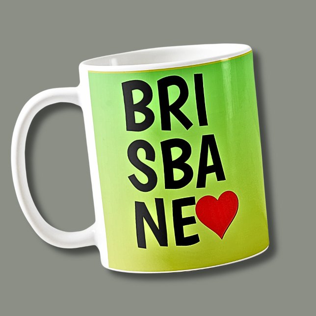 Taza De Café Love Brisbane (o su texto) Heart on Green Gold (Subido por el creador)