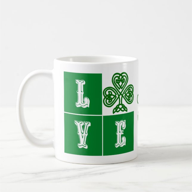 Taza De Café Love Celtic Shamrock Hearts Ireland Motto (Izquierda)