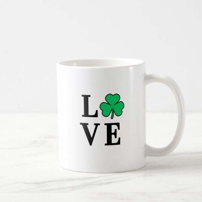Taza De Café LOVE Clover Shamrock Ireland St Patrick basado en  (Derecha)