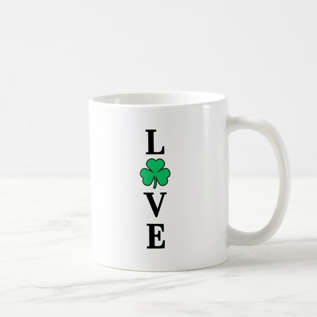 Taza De Café LOVE Clover Shamrock Irlanda Elegante Mínimo (Derecha)