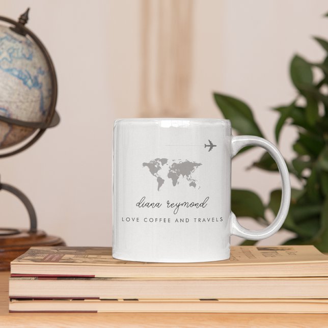 Taza De Café Love Coffee and Travels airplane & world map (Subido por el creador)