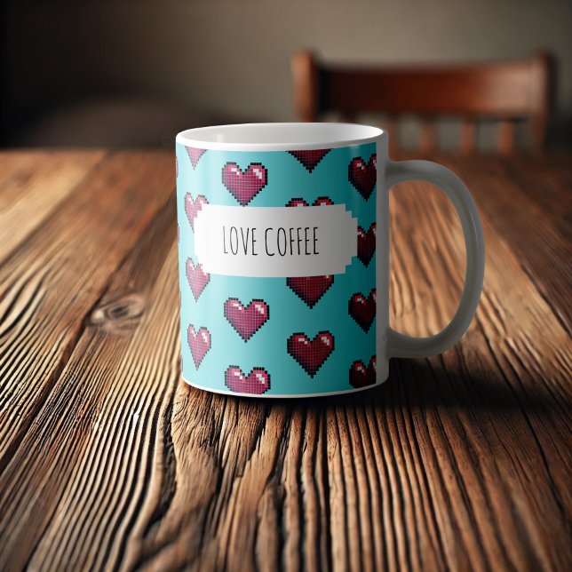 Taza De Café Love Coffee Fun Red Pixel Art Heart Pattern (Subido por el creador)