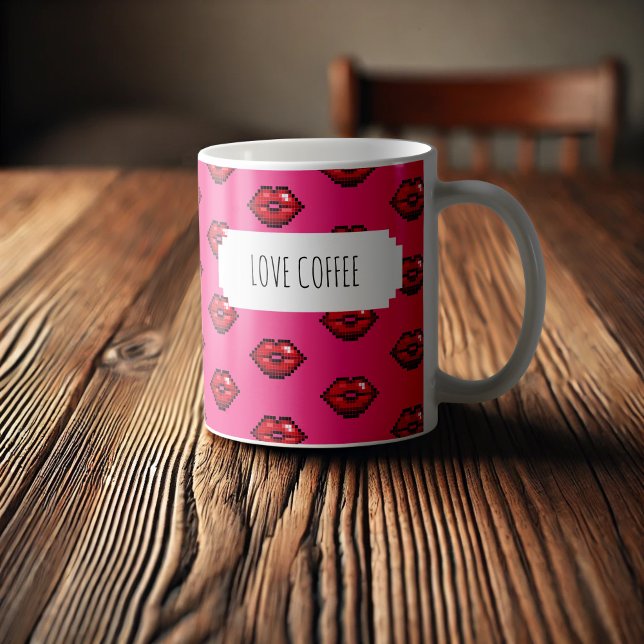 Taza De Café Love Coffee Red Lips Valentines Kisses Pattern (Subido por el creador)