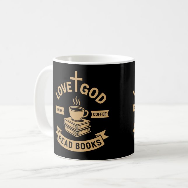 Taza De Café Love God Drink Coffee Read Books Christian (Anverso izquierdo)