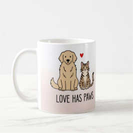 Taza De Café Love Has Paws | Cute Minimalist Dog and Cat Illust